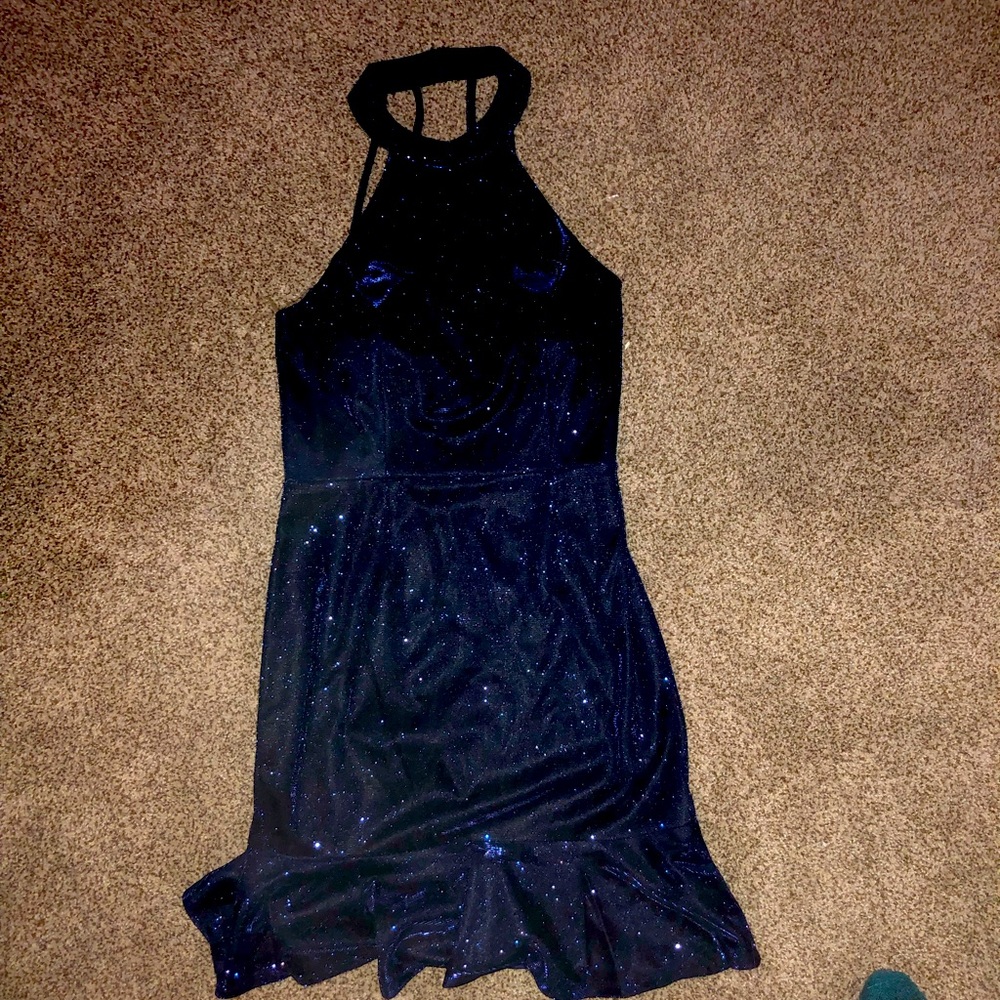 Midnight blue sparkle halter dress -Never been worn